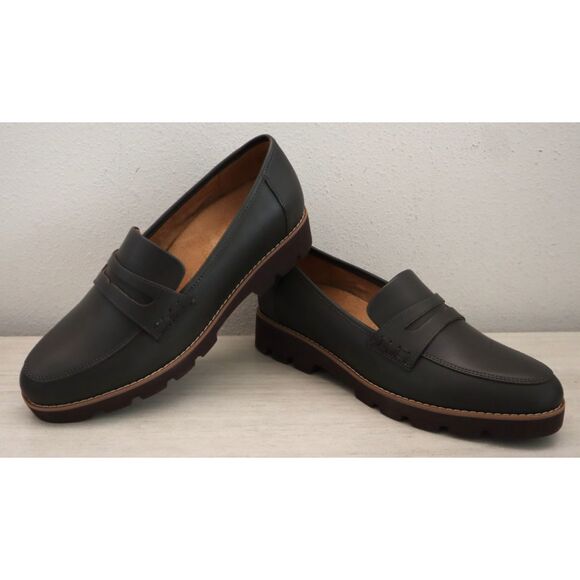 Vionic Women's Sz 10M Dark Khaki Green Leather Cheryl II Slip-On Loafers - Picture 11 of 12